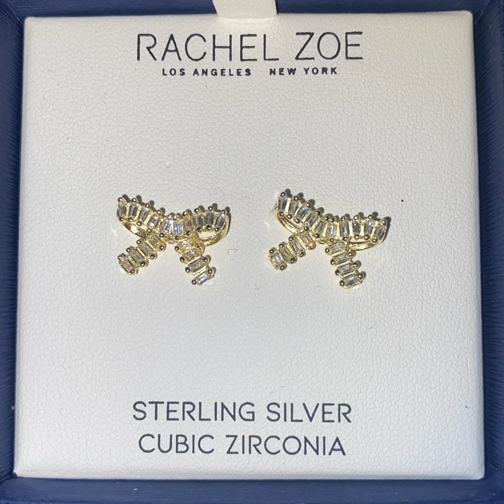 Bnib Rachel Zoe Bow Tie Sterling Silver Gold Plated Earrings 30$